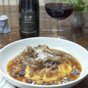 Sausage, Ribs & Beans over Parmesan Polenta